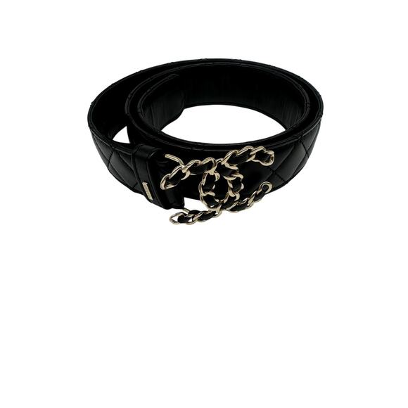 Chanel Leather Quilted CC Chain Buckle Belt Black